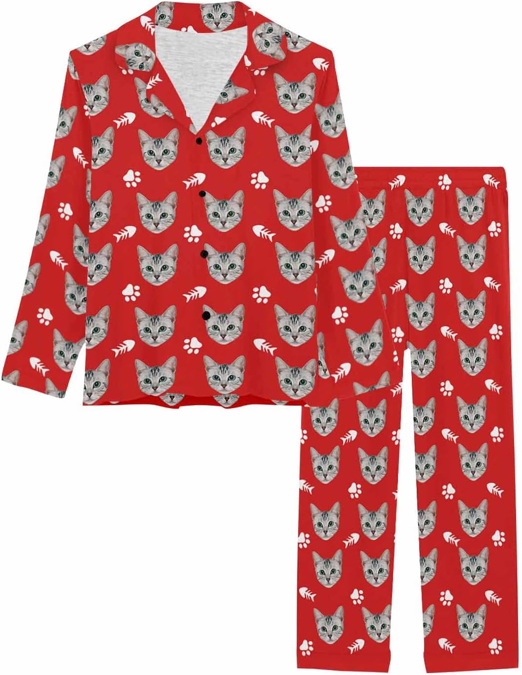 MyPupSocks Custom Face Pajamas for Women Set, Personalized Photo Long Sleepwear XS-XXL