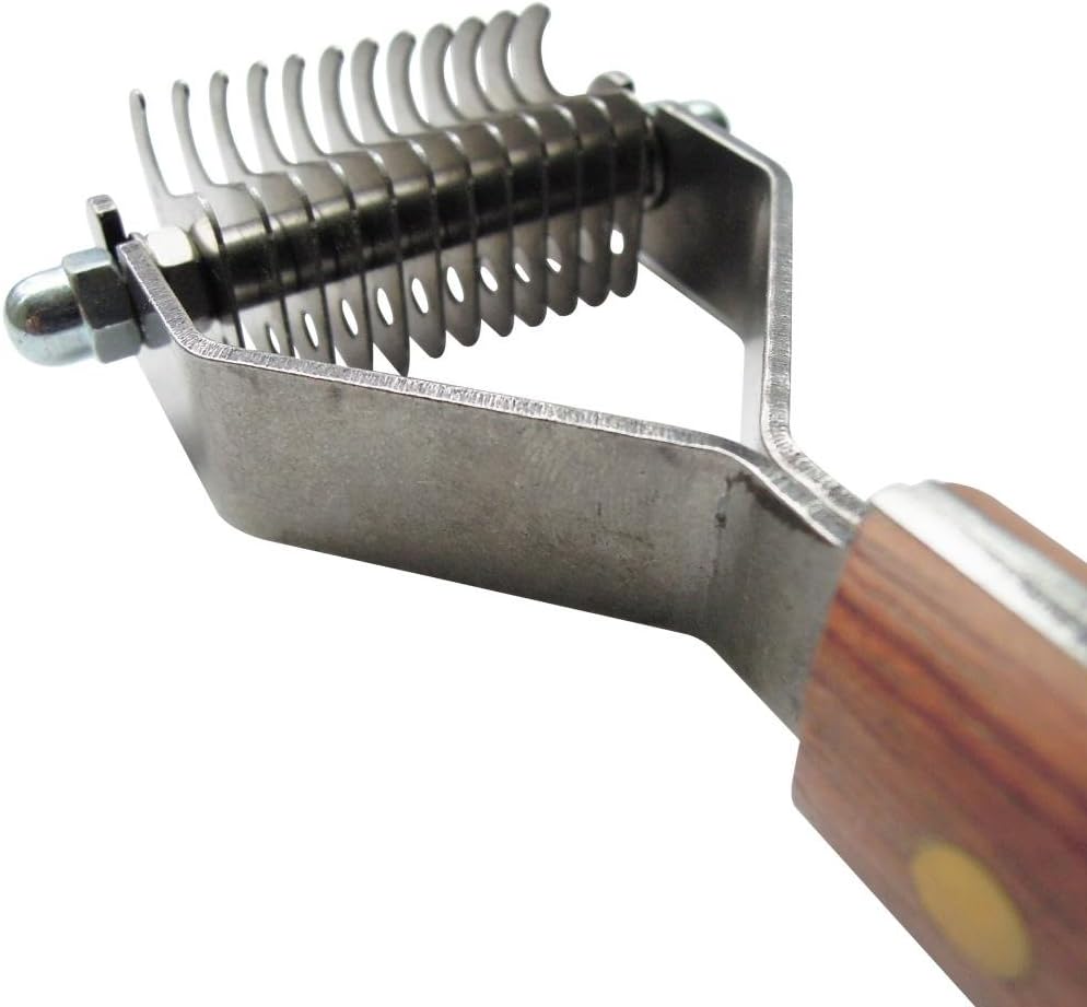 Mars Coat King Dematting Undercoat Grooming Rake Stripper Tool for Dogs and Cats, Stainless Steel with Wooden Handle for Thick Coats, 12-Blade Stripper for Groomers, Pet Owners
