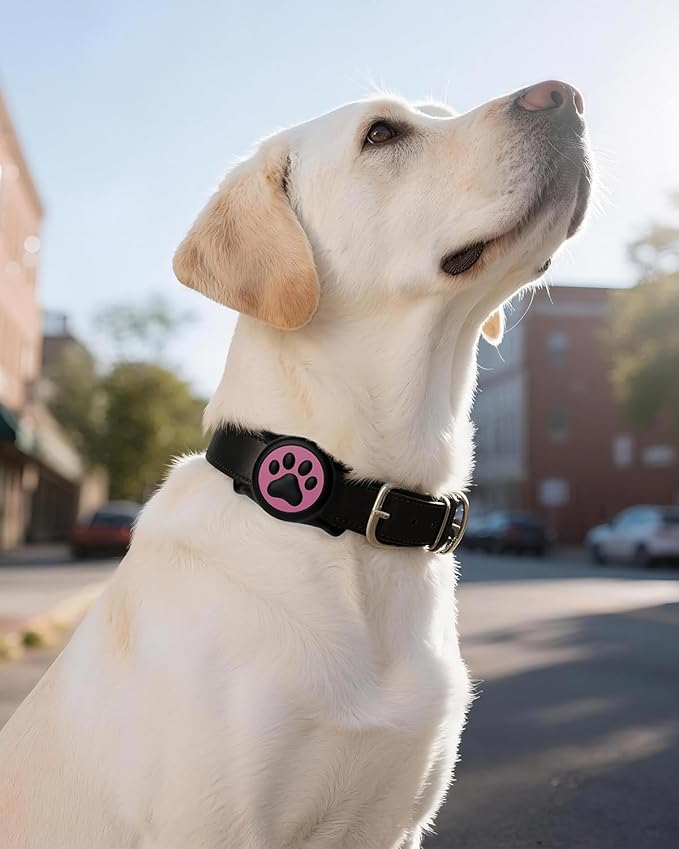 IP68 Waterpoof Dog Air tag Holder, Stretchy Silicone Full Body Covered Apple Air Tag Holder for Dog Cat Collar Fit All Width Collar (Black & Rose, 1 Pack)