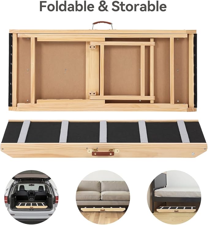 PawGiant Portable Dog Ramp for Bed, 39.4" L x 16.9" W Extra Wide Wooden Pet Ramp for Large Small Dogs, 5 Adjustable Heights from 14.5" to 26.3", Foldable Dog Ramp for Car Couch, Hold Up to 200LBS