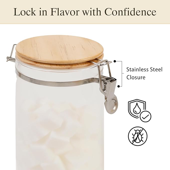 Glass Coffee Canister Set with Shelf & Spoons - 3 Piece Airtight Seal Coffee Bean Storage Containers & Filter Holder for Kitchen Organization