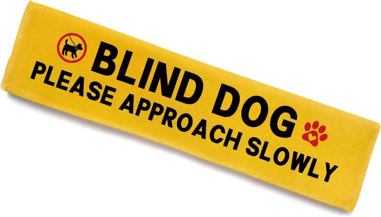 Blind Dog Please Approach Slowly Leash Sleeve, Funny Yellow Alert Hanging ID Patch Tag, Do Not Pet Velcro Patch, Pet Birthday Gifts for Dog Lovers Owner