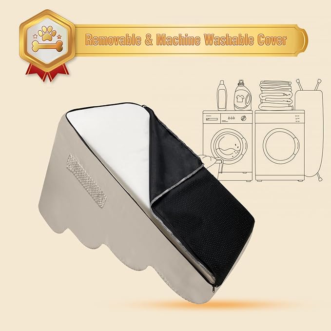 PAWSCART Dog Stairs for Small Dogs and Cats, 4-Step Dog Steps for Bed, 19.6" H Pet Stairs for High Bed, Pet Ramp for Couch, Sofa, Non-Slip Surface Removable Washable Cover, Beige