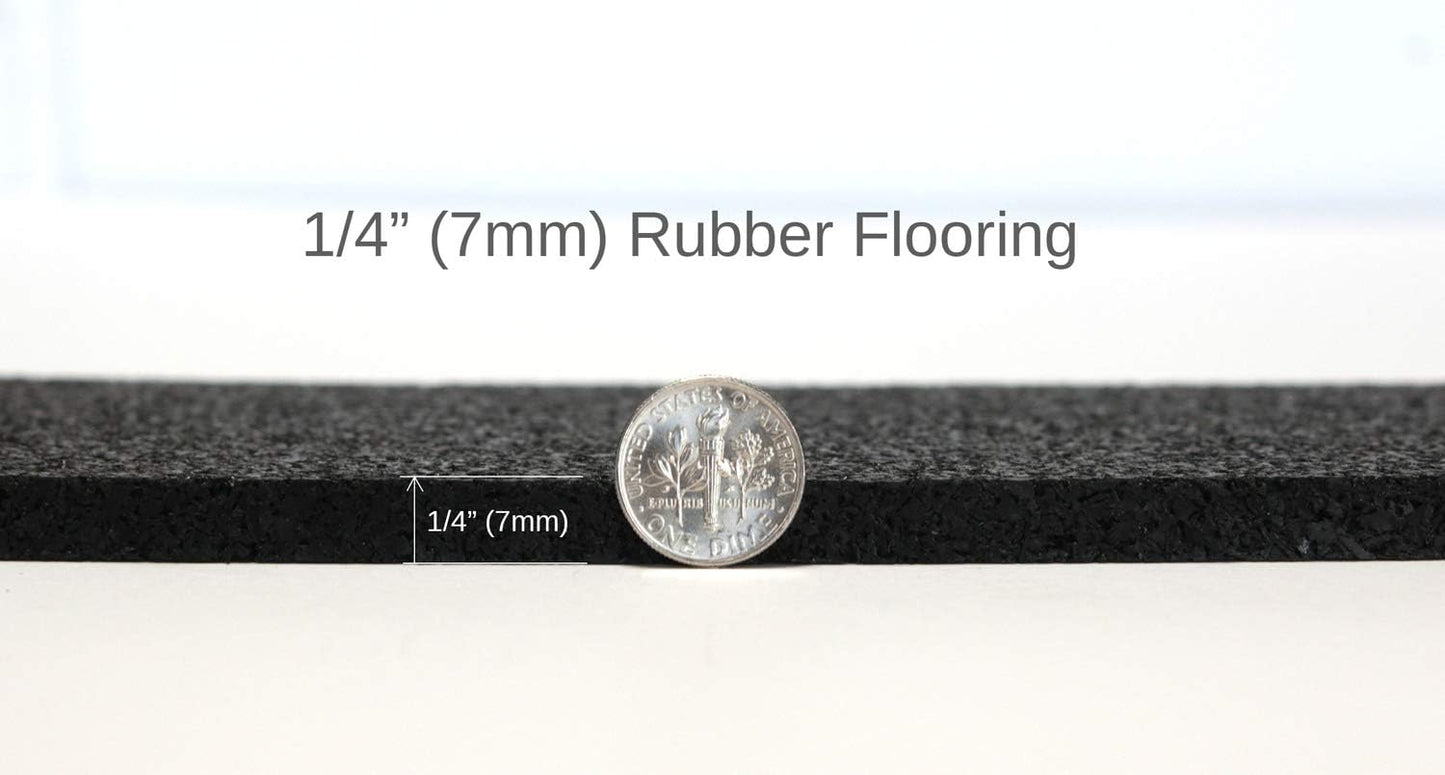 American Floor Mats 1/4in (7mm) Thick Solid Black 4' x 30' Heavy Duty Rubber Rolls, Protective Exercise Mats, Home Gym Rubber Flooring