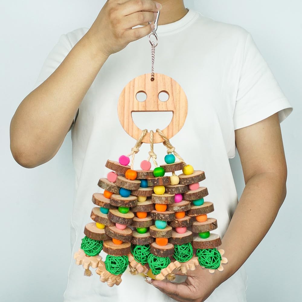 Large Parrot Toys, Multi-Color Wooden Block with Halloween Shape Bird Chewing Toy for Macaws, Cockatoos, African Grey and Large Medium Parrot Birds