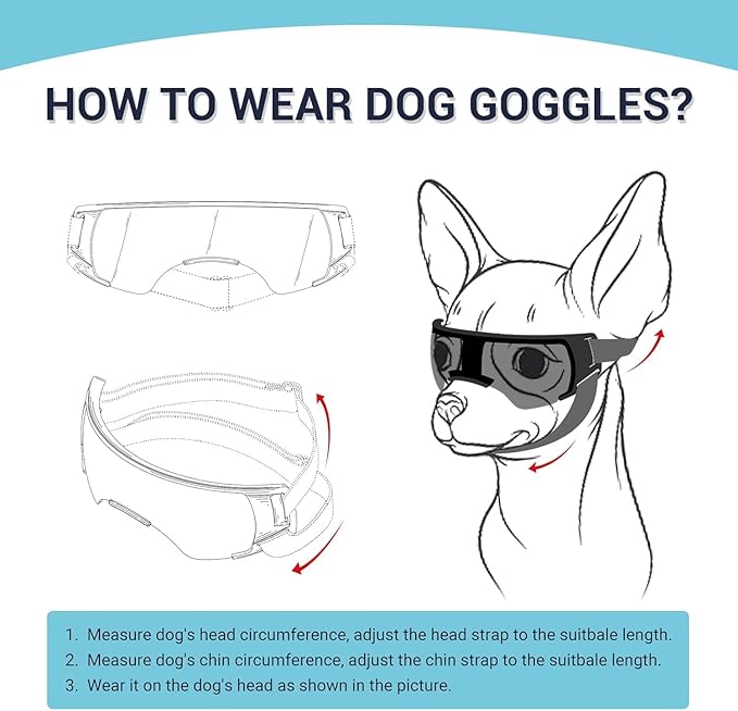 Lesypet Dog Goggles for Small Breed, Windproof UV Protection Small Dog Sunglasses Outdoor Walking Driving Pet Sunglasses Eye Protection with Adjustable Straps, Silver