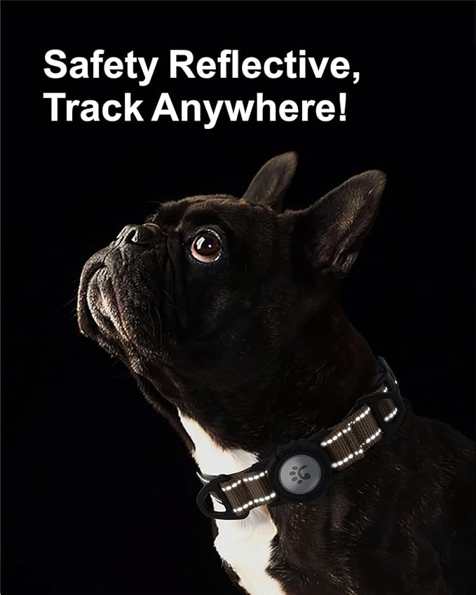 TagME Airtag Dog Collar,Waterproof Reflective Pet Collar with Airtag Holder,Soft Padded and Double D-Rings for Small Dogs,Brown