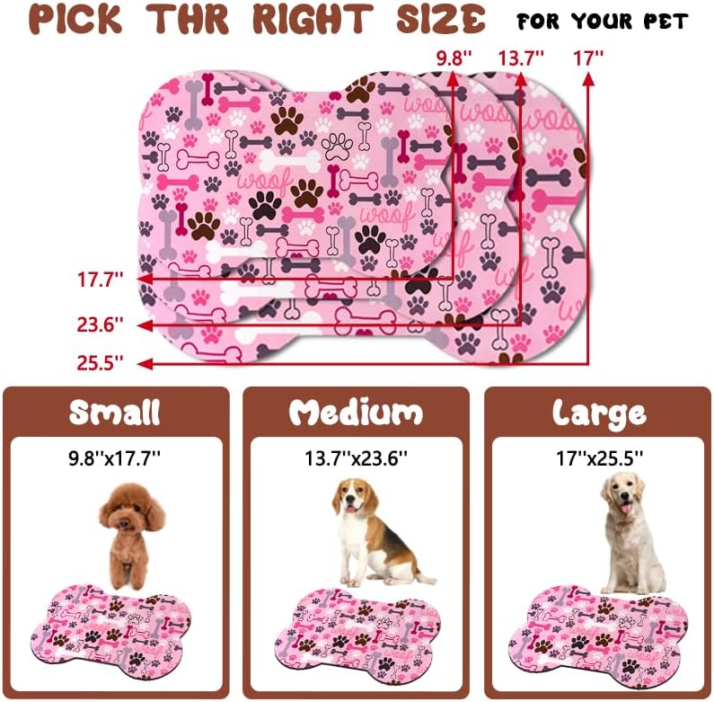Dog Food Mats for Floors Waterproof, Pet Feeding Absorbent Water Bowl Mat Cat Placemats Pink Bone Shape 19 * 12 inch