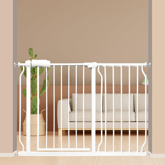 Extra Wide Baby Gate 43.5-48 Inch, Pressure Mounted No Drilling, Heavy Duty Metal for Stairs & Doorways, Indoor Safety Gate for Kids and Dogs, White