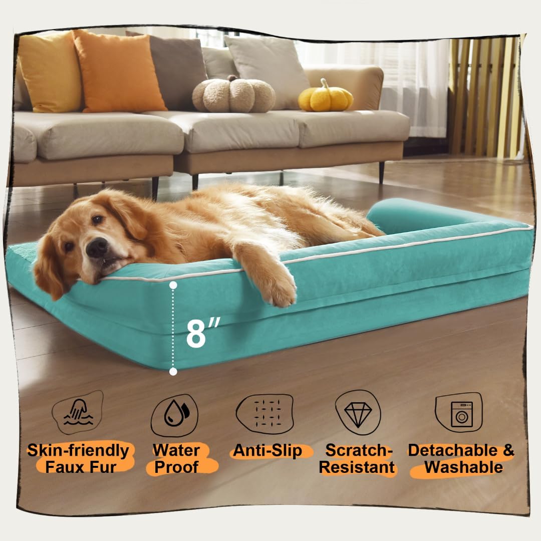 Orthopedic Large Dog Bed Washable: Large Size Dog Beds with Removable Washable Cover, XXLarge Orthopedic Aqua Blue Dog Beds for Big Pet Dogs