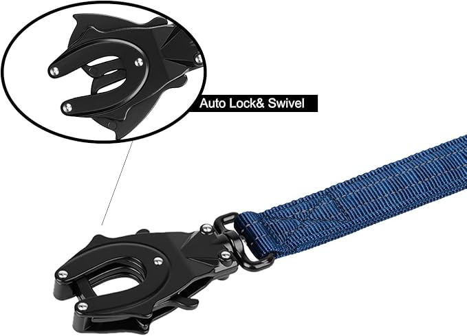 ICEFANG Tactical Dog Leash,K9 Training Walking Bungee Lead with 2 Control Handle,Heavy Duty Quick Release Metal Clasp,for Medium Large Breed (Reflective Blue, 6 FT)