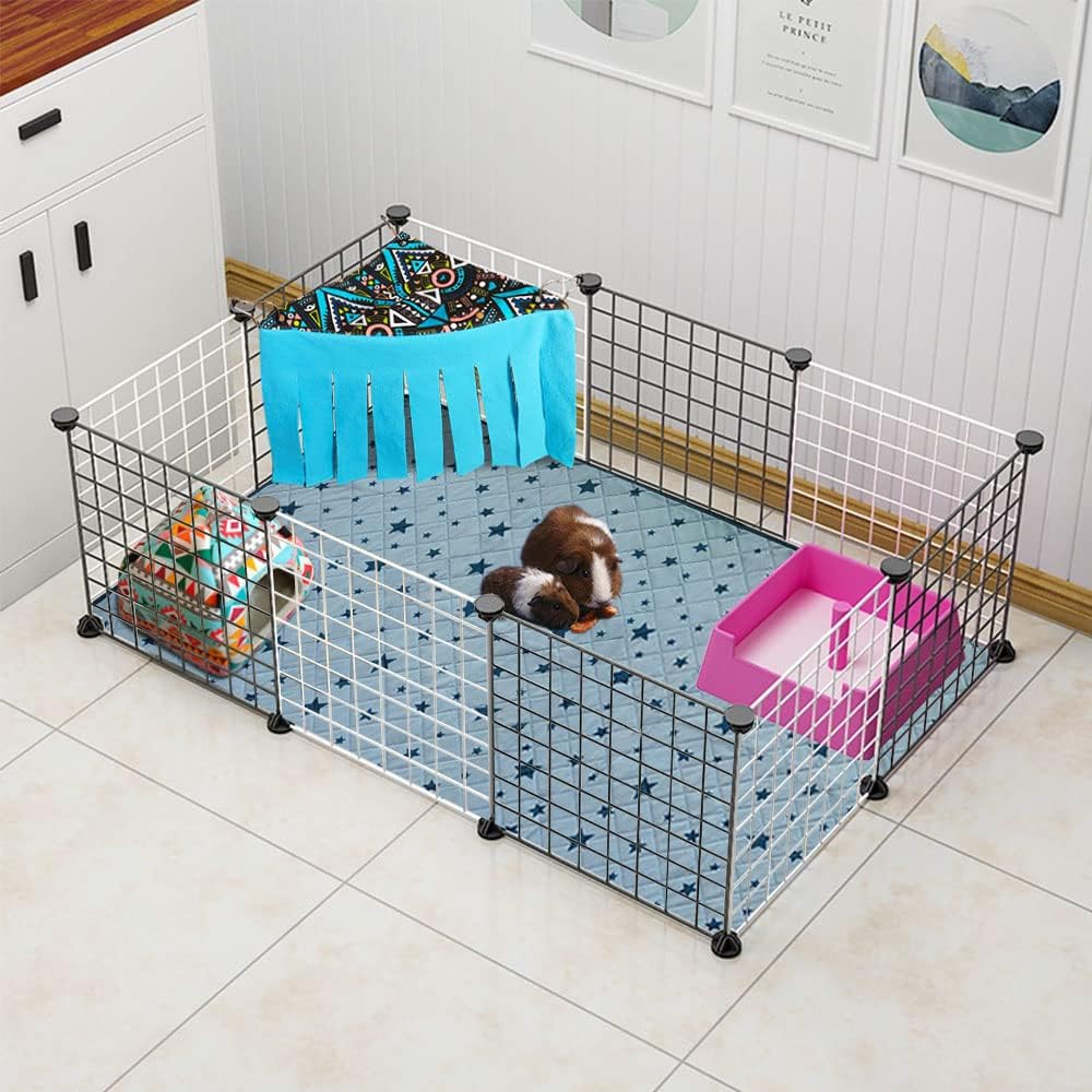 RIOUSSI Guinea Pig Hideout Hideaway Corner Fleece Toys Cage Accessories with Reversible Sides, Random/Gray-Blue+Pink, Pack of 2