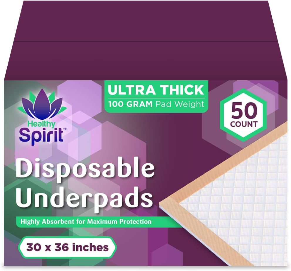 Ultra Absorbency Disposable Underpads Extra Thick 100 Grams Fluff with Polymer XL Size 30 X 36, Peach, 50Count