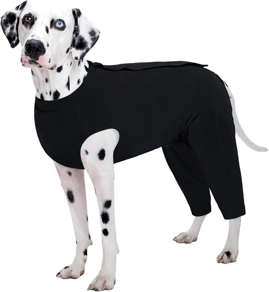Kuoser Dog Surgery Suit Female Spay Male Neuter, Dog Leg Sleeve to Stop Licking Soft Dog Onesie for Abdominal Wound, Dog Recovery Suit Rear Leg Sleeves Pet Elbow Brace Protector, Black 3XL