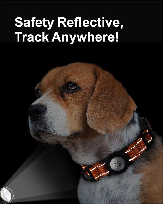 TagME Airtag Dog Collar,Waterproof Reflective Pet Collar with Airtag Holder,Soft Padded and Double D-Rings for Medium Dogs,Orange
