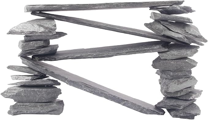 CFKJ [18 Pounds] Natural Slate Stone Rocks, Mix of Rocks About 2 to 5 inches and 4 Piece 8 inches Slate Stone Rocks for Aquascaping, Aquariums, Terrariums, Amphibian Enclosures