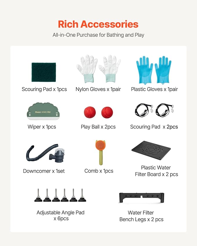 VEVOR Stainless Steel Dog Washing Station, Professional 50 inch Pet Grooming Tub w/Stairs, PE Water Filter Board, Faucet & Showerhead & Soap Holder Bathtub for Large & Medium & Small Pets (Left Door)