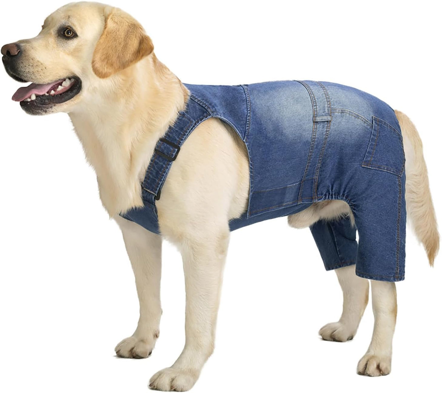 Classic Dog Jeans Overall for Medium Large Dogs,Pet Denim Jumpsuit Onesies Clothes Costumes for All-Match,Blue Vintage Washed Blue Pants Outfits