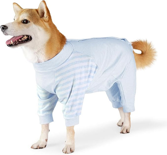 Dog Recovery Suit, Abdominal Wound After Surgery Wear, Anti Licking Bodysuit with Snaps, E-Collar & Cone Alternatives, Long Sleeve Dog Spay Surgical Onesie Prevent Shedding(XL, Blue)