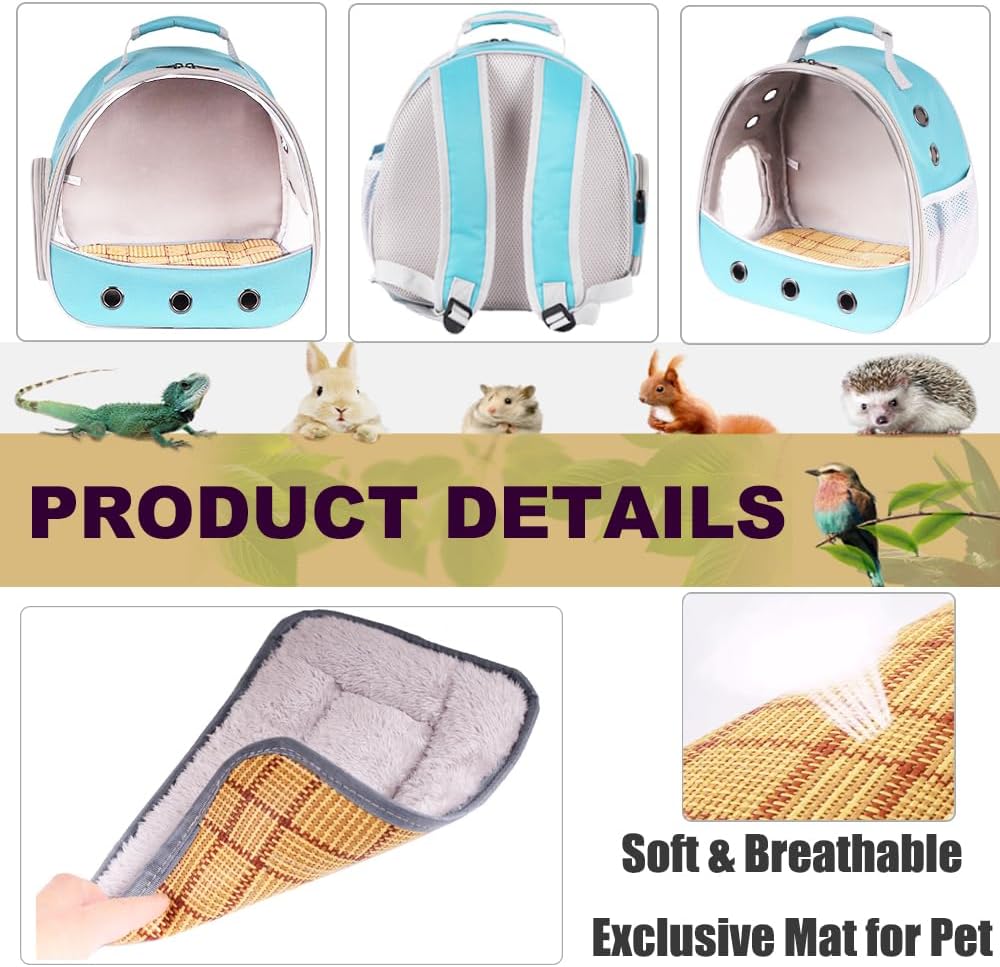 Small Animal Travel Carrier Backpack to Carry and Transport Guinea Pig Birds Bearded Dragon, Clear Front Window, Portable Bag to Transport Hamster Hedgehog