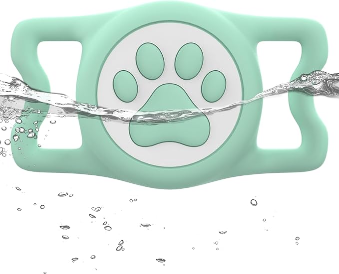 IP68 Waterpoof Dog Airtag Holder, Stretchy Silicone Full Body Covered Apple Air Tag Holder for Dog Cat Collar Fit All Width Collar (Green, 1 Pack)