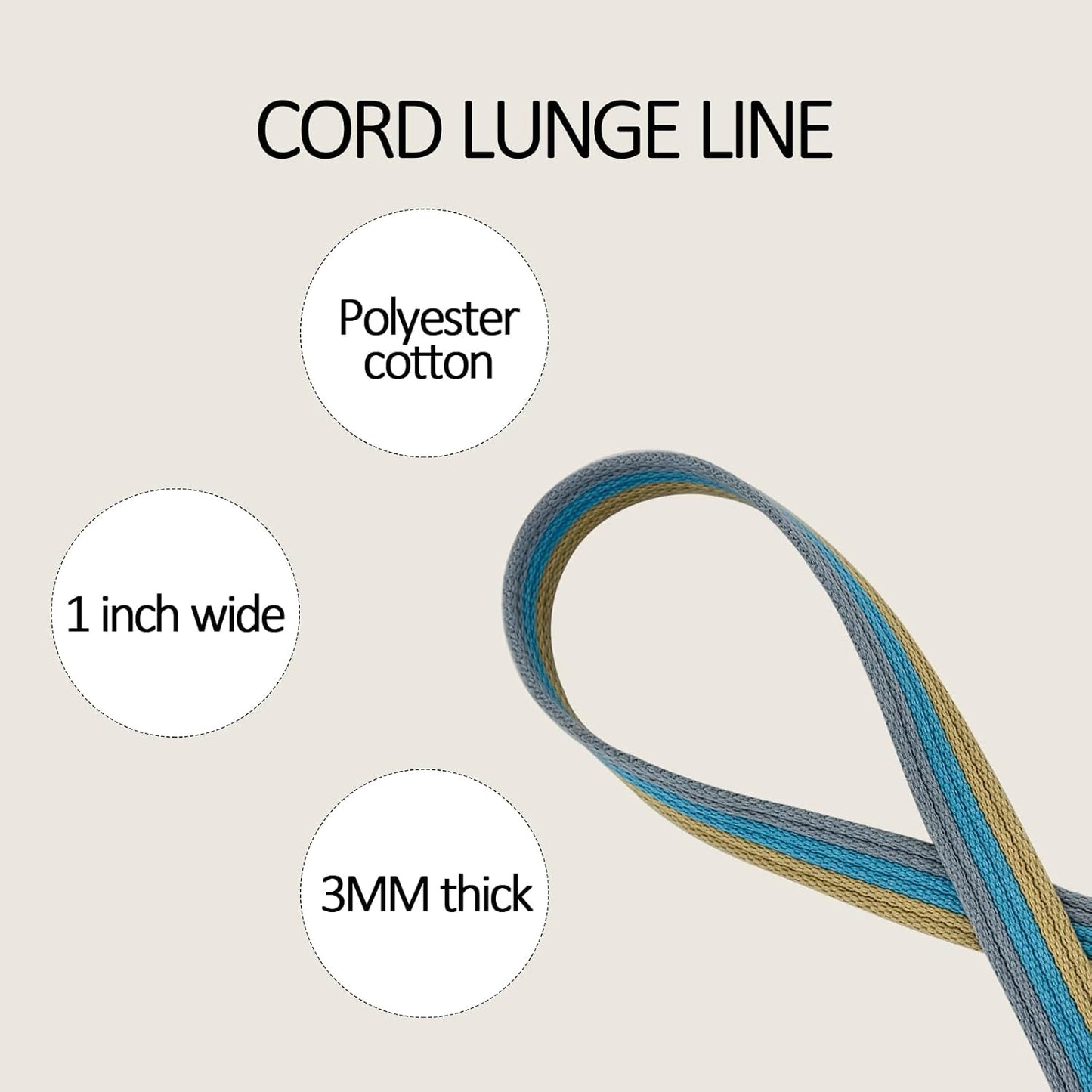 Lunge Line Polyester Cotton Lunge Line 25 Ft with EVA Stop Equine Lunge Line for Horses with Swivel Bolt Snap