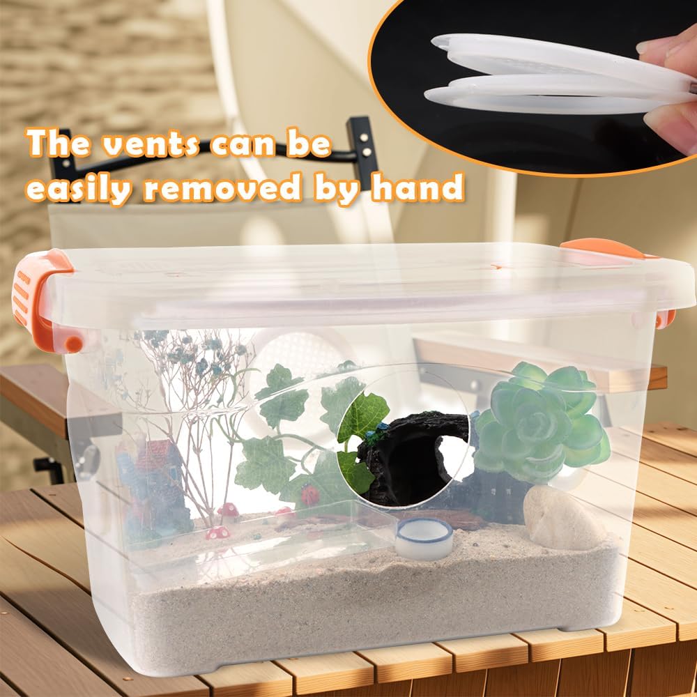 Reptile Feeding Box Snake Plastic Transparent Breeding Box Hatching Container for Small Reptile Bearded Gecko Dragon Lizard Spider Frog Scorpion (11 x 7.8 x 6.7 Inch)