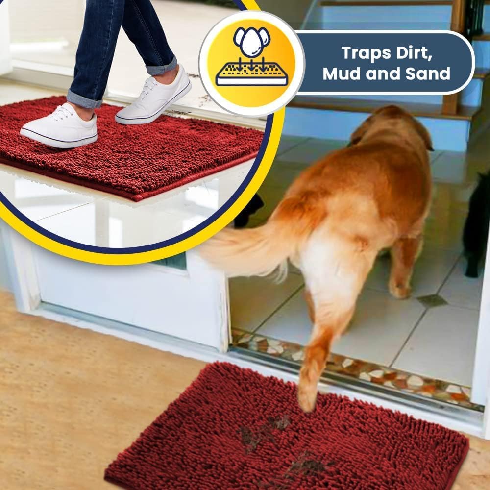 Muddy Mat® Shown on TV – Super Absorbent Microfiber Dog Door Mat for Muddy Paws, Non-Slip Washable Pet Rug, Quick Dry Chenille Entryway Carpet, Machine Washable Indoor Outdoor mat, Red 35"x24"