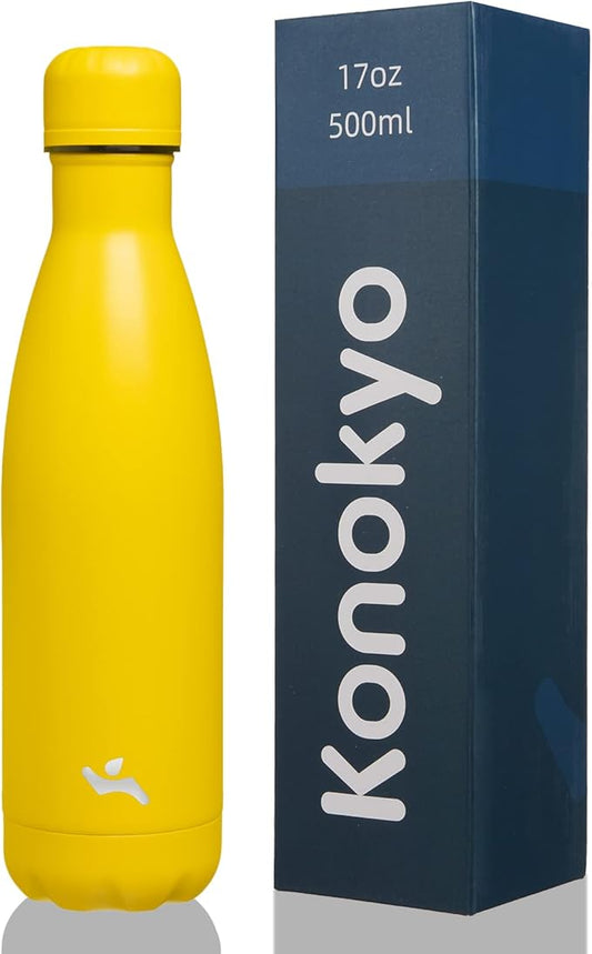 Insulated Water Bottles,17 oz Double Wall Stainless Steel Vacumm Metal Flask for Sports Travel,Yellow