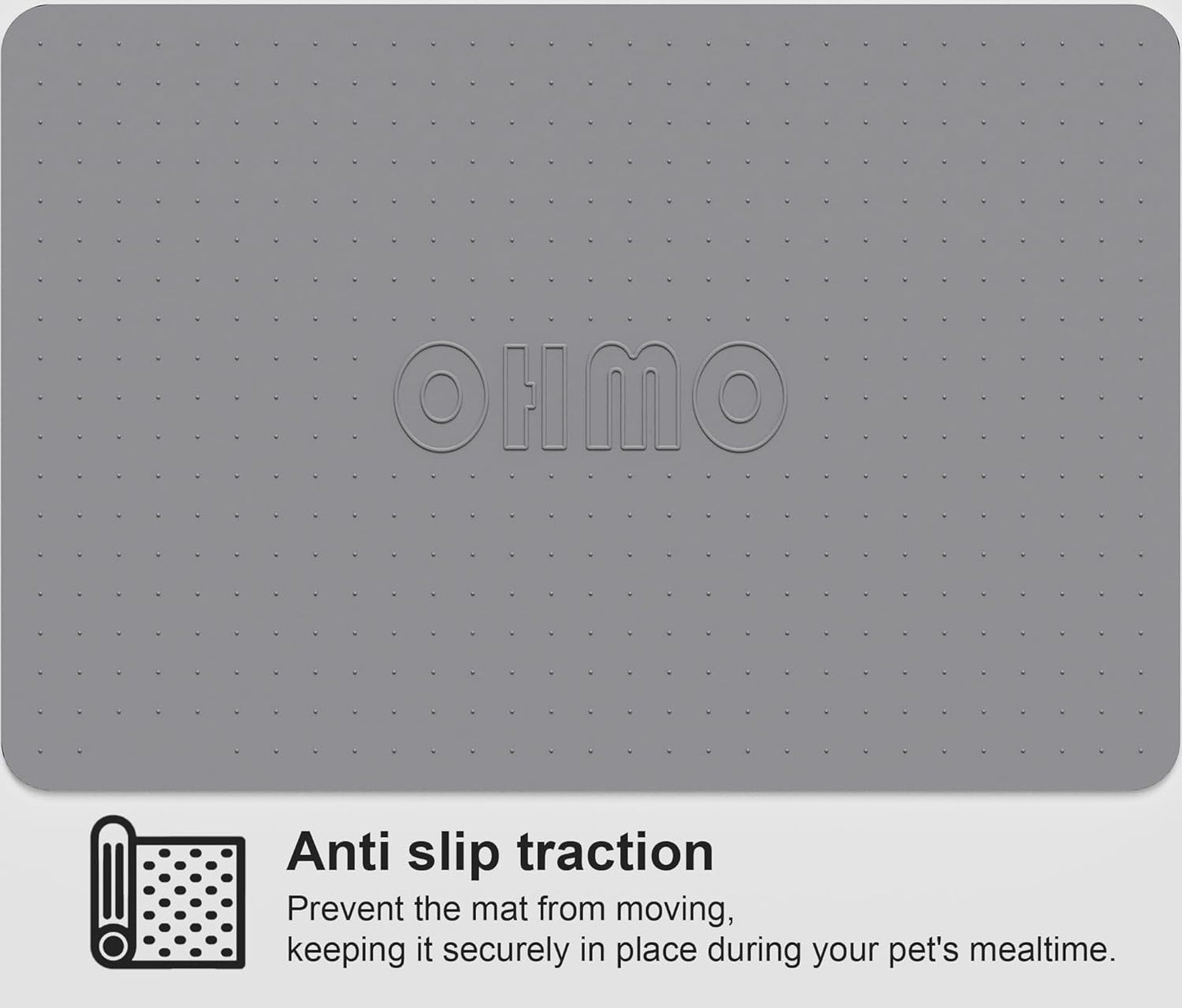 OHMO Dog Food Mat, Silicone Waterproof Cat Food Mat, Non-Skid Spill Proof Pet Feeding Mat for Food and Water, Easy to Clean Dog Placemat(Grey, 18.9" x 11.8")