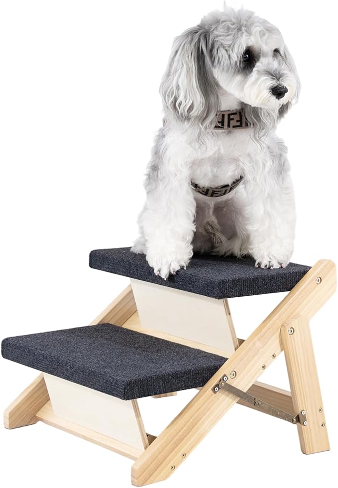 MEWANG Wood Pet Stairs & Ramp for Small/Medium Dogs and Cats, Aging Pets – 3-in-1 Foldable, Portable, Non-Slip Pet Ladder for Tall Beds, Couches,Cars–Holds Up to 220 lbs (17.3" L x 17.2" W x 13.0" H)
