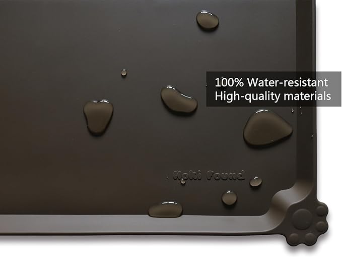 Hoki Found X-Large Silicone Pet Food Mat Tray - Non-Slip Dog and Cat Bowl Placemat - Waterproof Feeding Mat for Carpet - Coffee