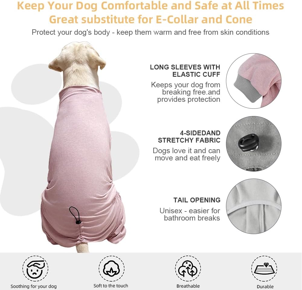 Dog Pyjamas PJS Sweater Clothes and Home Clothing Suitable for Medium to Large Breeds of Dogs, Dog Neutering Suits, Extra-Large Stretch Fabric, Four-Legged Clothes(Thin Pink, 2XL)