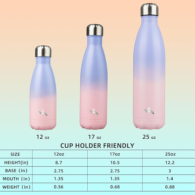 Insulated Water Bottles,12 oz Double Wall Stainless Steel Vacumm Metal Flask for Sports Travel,Pastel Sunset