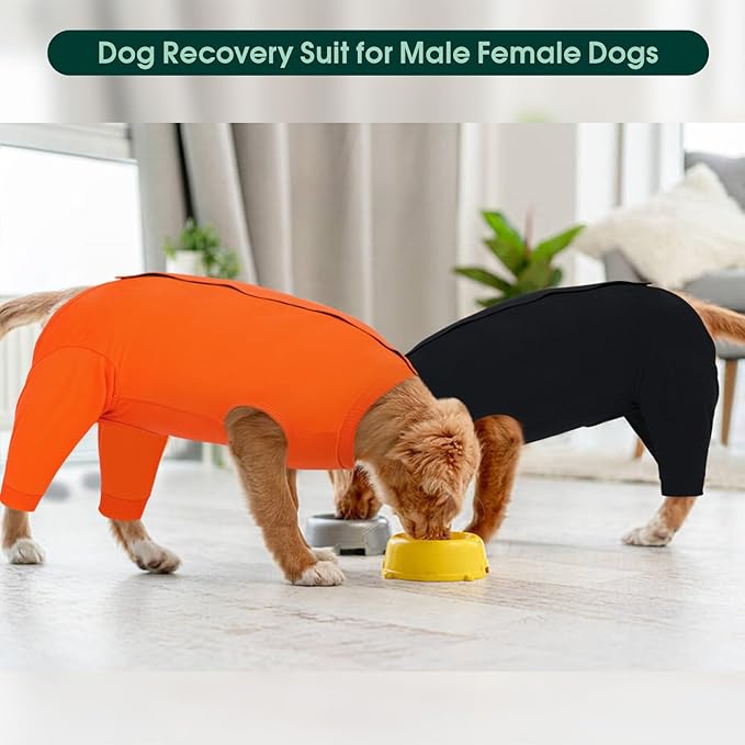 Kuoser Dog Surgery Suit Female Spay Male Neuter, Dog Leg Sleeve to Stop Licking Soft Dog Onesie for Abdominal Wound, Dog Recovery Suit Rear Leg Sleeves Pet Elbow Brace Protector, Black 4XL
