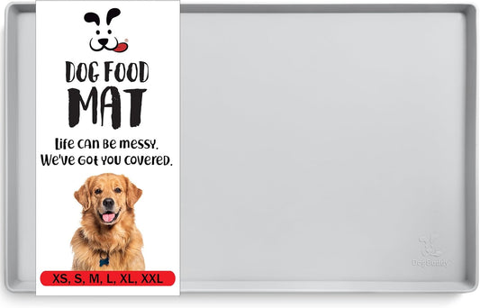 DogBuddy Dog Food Mat – Waterproof Dog Bowl Mat for Food and Water, Silicone Pet Feeding Mats for Floors, Non-Slip Placemat with High Edges for Dogs Bowls, Puppy Essentials (M: 21” x 14”, Mist)