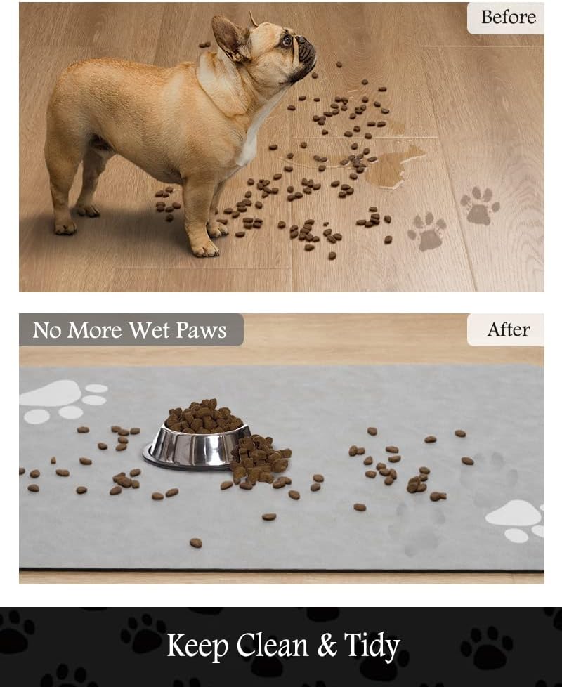 Pet Feeding Mat-Absorbent Dog Mat for Food and Water Bowl-No Stains Quick Dry Dog Water Dispenser Mat（LIGHTGREY,17"x34"