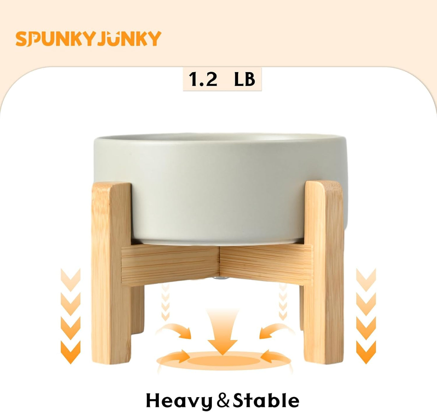 SPUNKYJUNKY Ceramic Elevated Dog Bowls 2 Pack - 5.1inch Raised Dog Bowls with Non-Slip Wooden Stand for Small Dogs Dishwasher Safe(Grey,13.5OZ*2)