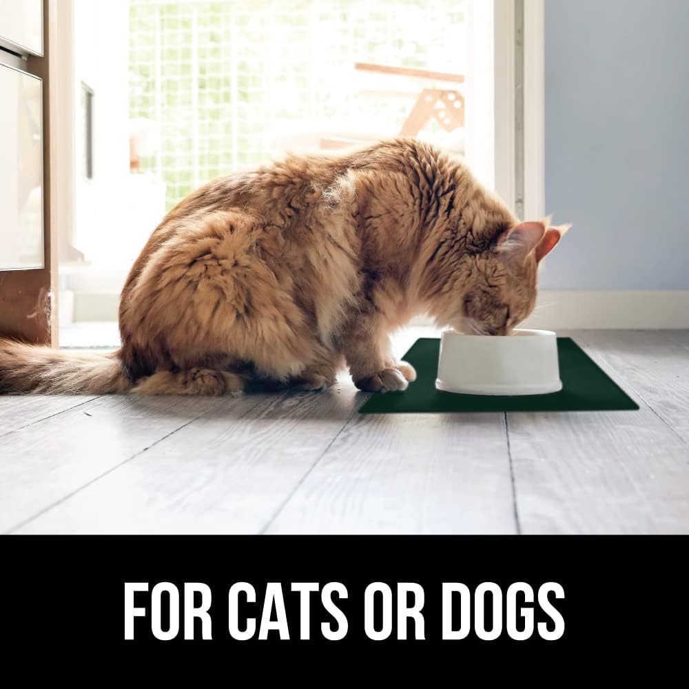 GORILLA GRIP 100% Waterproof Raised Edge BPA Free Silicone Pet Feeding Mat, Dog Cat Food Mats Contain Spills Protects Floors, Placemats for Cats and Dogs Water Bowl, Pets Accessories 16x10, Green