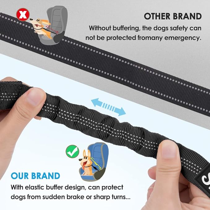 SlowTon Dog Seat Belt for Car, 2 Pack Dog Car Harness Seatbelt Adjustable with Elastic Bungee Buffer, 2 in 1 Pet Car Leash Headrest Restraint Dog Reflective Safety Tether (Black, Headrest)