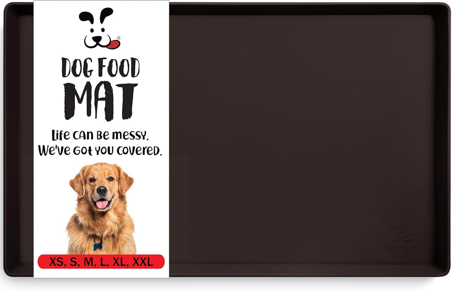 DogBuddy Dog Food Mat – Waterproof Dog Bowl Mat for Food and Water, Silicone Pet Feeding Mats for Floors, Non-Slip Placemat with High Edges for Dogs Bowls, Puppy Essentials (XL: 28" x 18", Coffee)