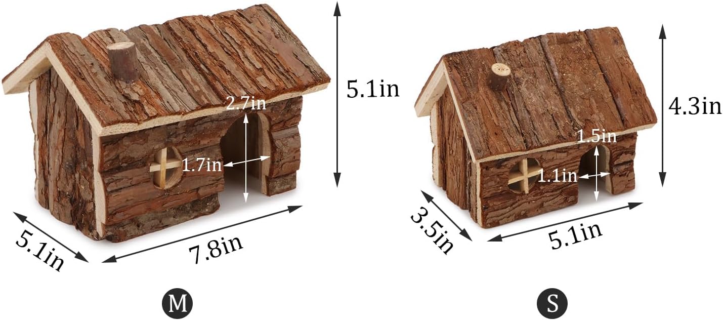 Hypeety Natural Wooden Hamster House Cage Small Animals House with Chimney for Pet Rats Gerbil Hideout Play House (M)