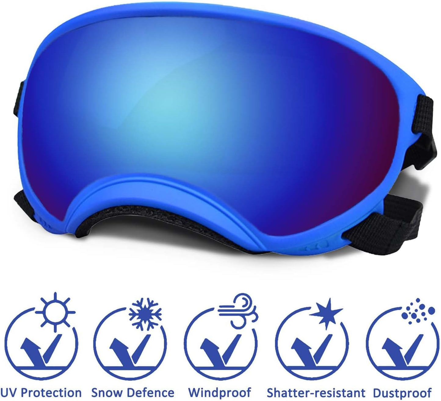 Medium Dog Sunglasses with Adjustable Strap UV Protection, Winproof Dog Puppy Sunglasses, Suitable for Medium Dog Pet Glasses, Dogs Eyes Protection,Soft Dog Goggles