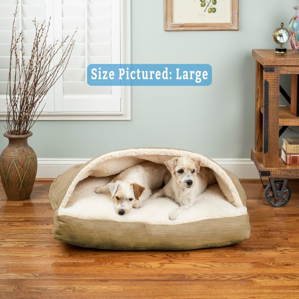 Snoozer Rectangle Cozy Cave Dog Bed - Indoor Dog Bed with Cover Cave, Covered Calming Burrow for Small Sized Pets with Blanket Attached, Enclosed, Washable - Small, Khaki