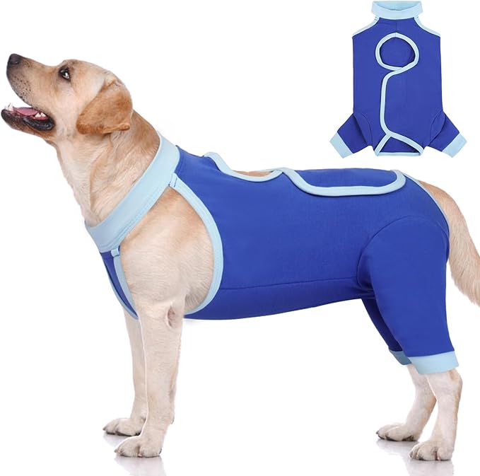 ROZKITCH Dog Surgery Leg Sleeve Rear Legs, Male Female Pet Prevent Licking Wound Elbow Knee Protector, Dog Recovery Suit Cone Collar Alternative Pants Shirt for Wound Heal Wrap Blue L