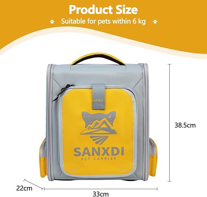 Expandable Pet Backpack, Cat Backpack with Breathable Mesh, Collapsible Soft Cat Travel Bag for Outdoor Hiking, Large Space Dog Backpack(Yellow)