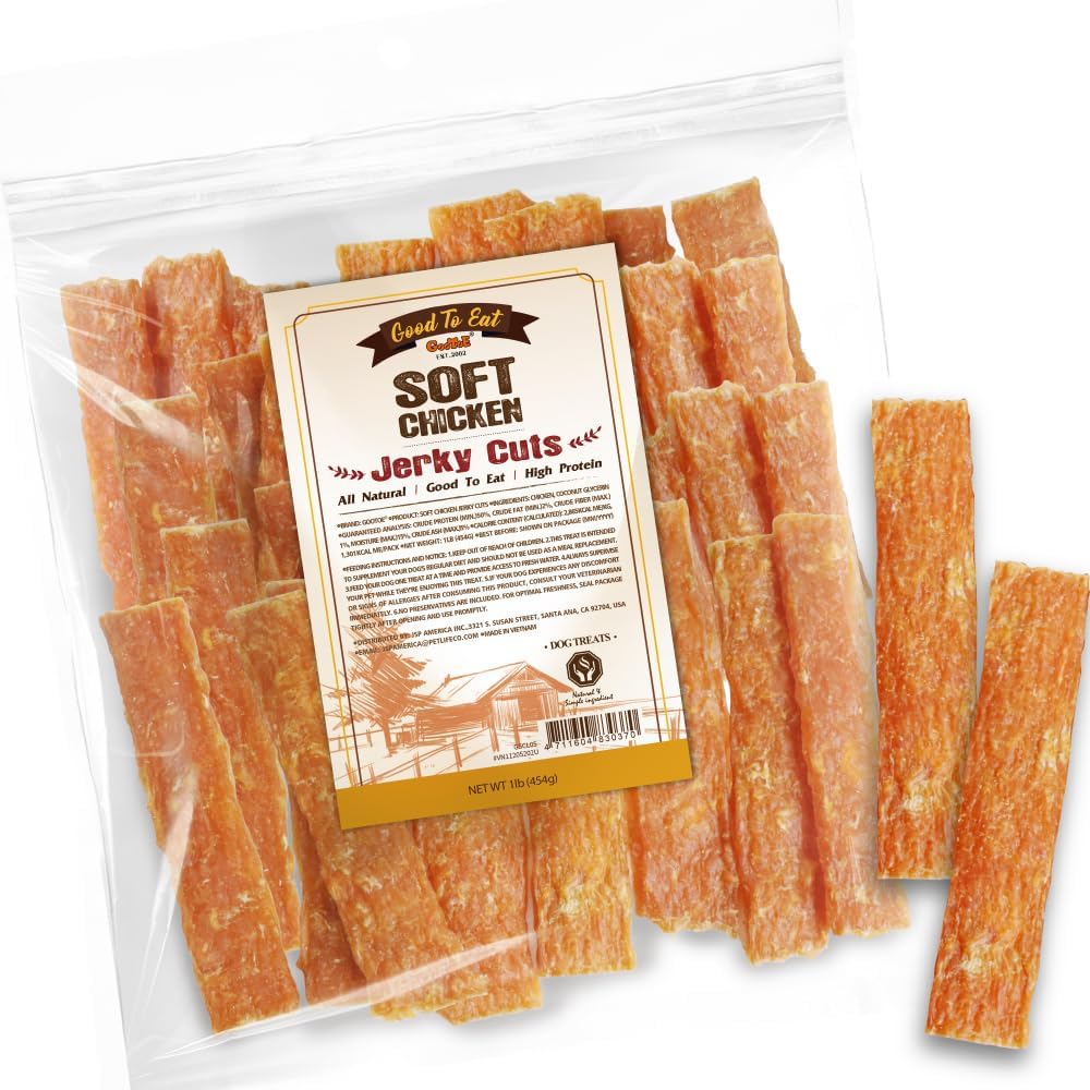 Gootoe Soft Chicken Jerky Cuts 1 lb, Dog Treats, All Natural, Hypoallergenic & Grain-Free, High-Protein, Healthy & Easily Digestible, Soft Texture, Resealable