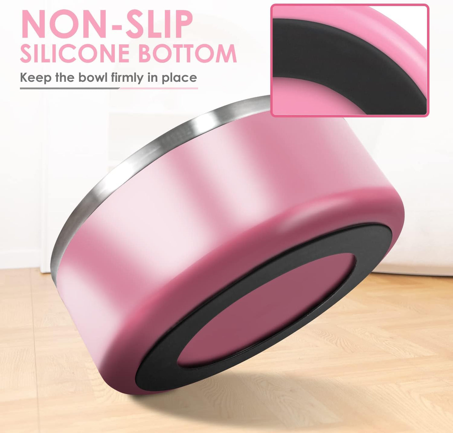 IKITCHEN Dog Bowl for Food and Water, 40 Oz Stainless Steel Pet Feeding Bowl, Durable Non-Skid Double Wall Insulated Heavy Duty with Rubber Bottom for Medium Large Dogs (40 Ounces/5 Cup, Pink)