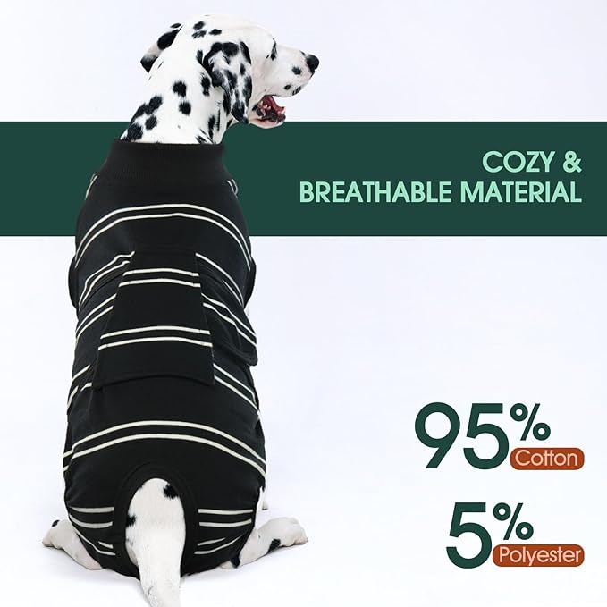 Kuoser Dog Surgery Recovery Suit for Female Male Dogs, Stripes Spay Neuter Anti-Licking Dog Onesie, Surgical Suit Snugly Pet Post Surgery Vest Bodysuit for Abdominal Wounds Skin Disease, Black L