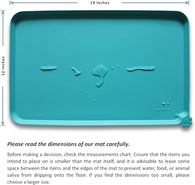 Hoki Found Silicone Non Slip Pet Feeding Mats - Dog Cat Bowl Placemats - Waterproof Food Mats for Floors - Teal